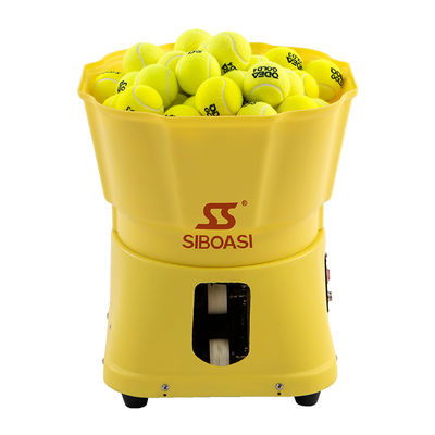80W Yellow Tennis Feeding Machine , Mini Tennis Ball Server Speed Adjustable