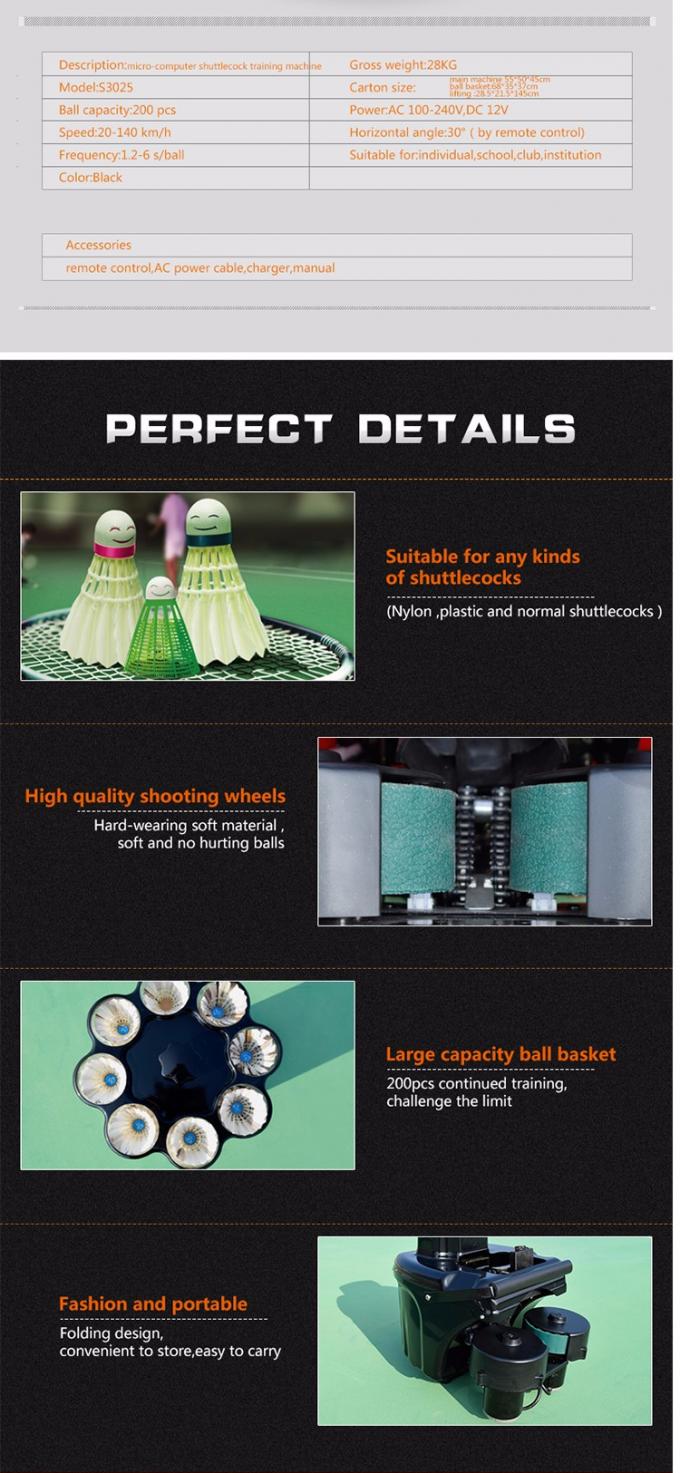 200 Balls Capacity Badminton Trainer Machine Shuttlecock Feeder AC 100V