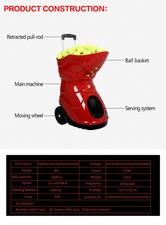 20140 km/h Tennis Ball Machine , Tennis Ball Feeder ABS material